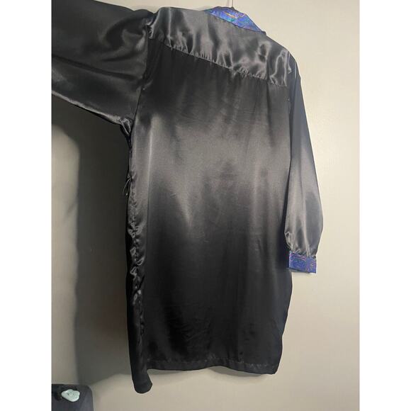 Fredericks of Hollywood Vintage Black Robe Blue Paisley Print No Belt One Size - Picture 3 of 8